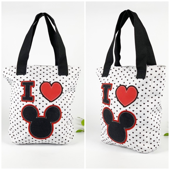 Disney Handbags - Disney White Polka-dot Lined Zipped Canvas Tote